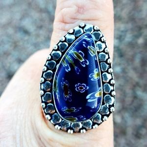 New Italian Murano Millefiori 925 Silver Ring.